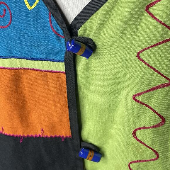 Vintage Indigo Moon Jacket 2X Lagenlook Boho Embroidered Patchwork Statement Top - Picture 3 of 5